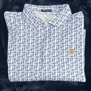 Turtleson Men's White and Blue Patterned Polo Shirt